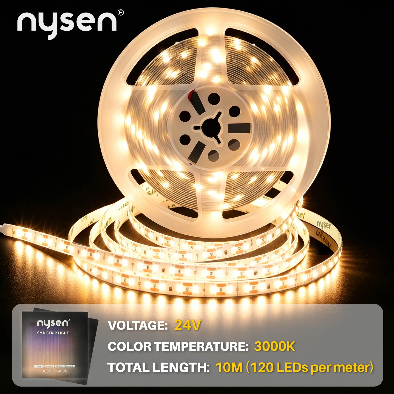 24V 10M 3000K warm white LED strip light