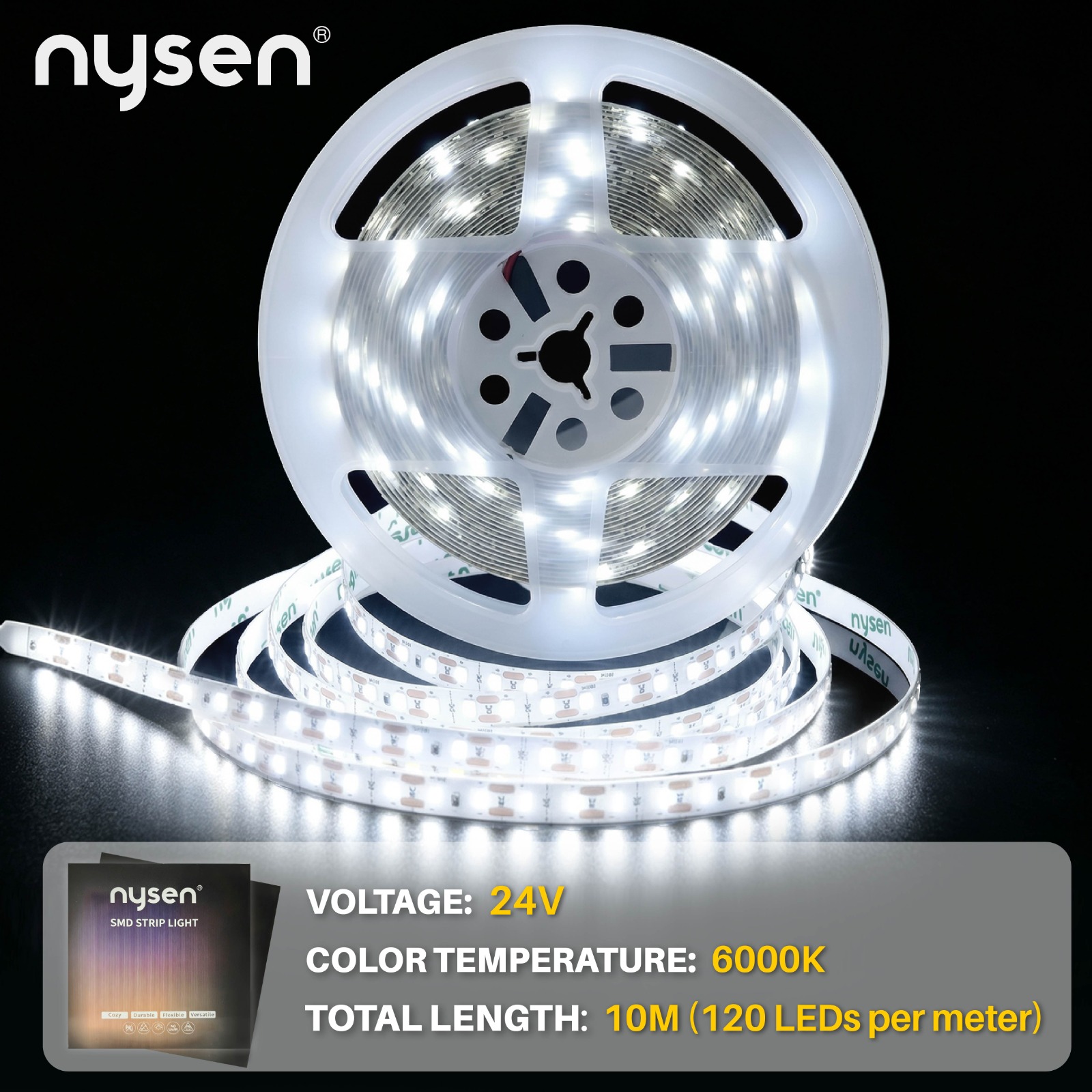 24V 10M 6000K cool white LED strip light